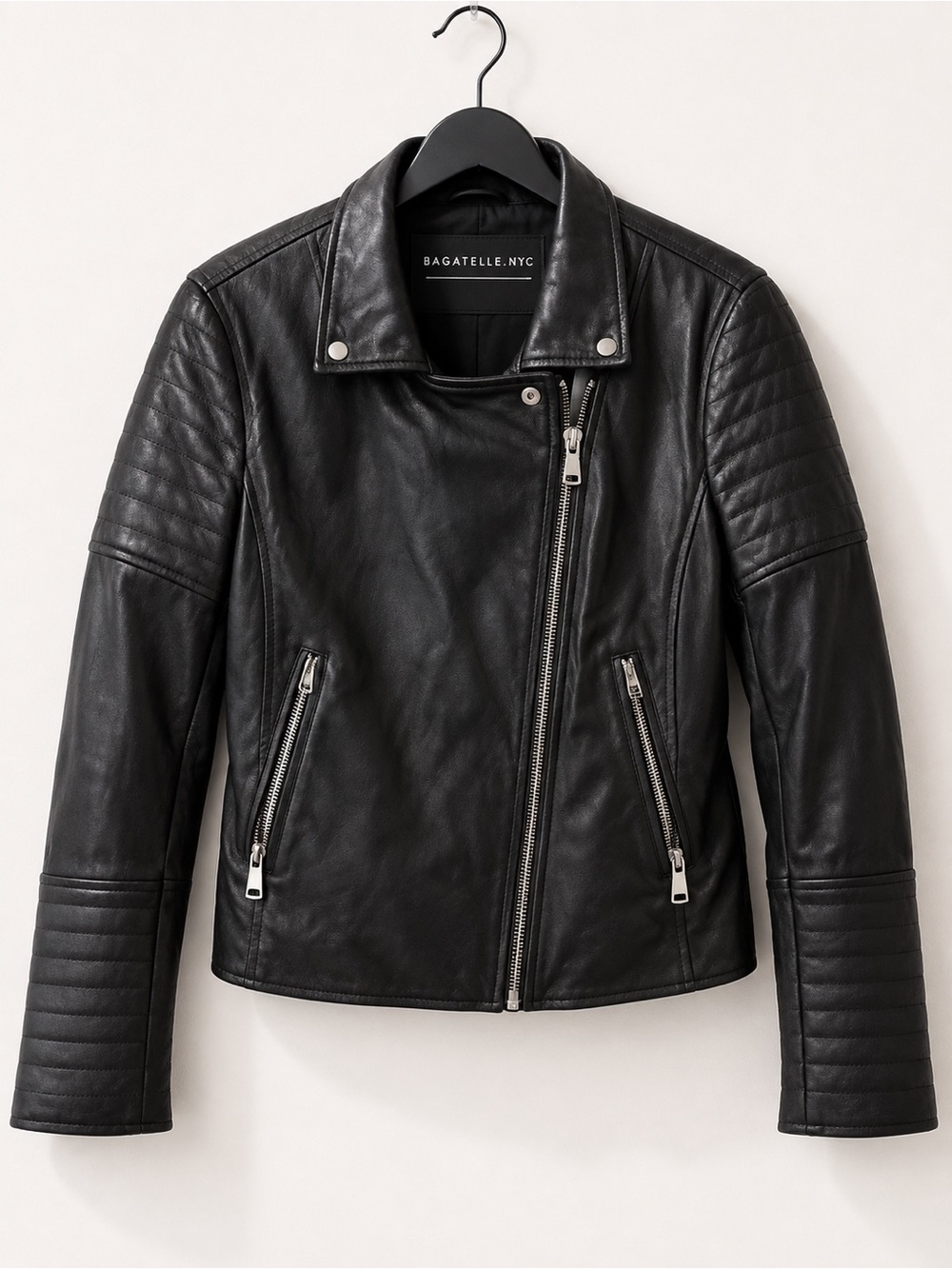 bagatelle Black Quilted Moto Faux Leather Jacket size M EUC